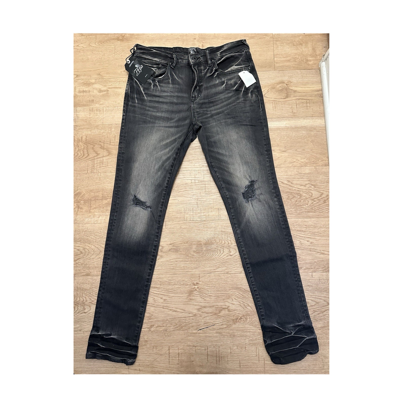 Prps Distressed Slim Fit Straight Jeans Black Gray Cotton Denim Size 32